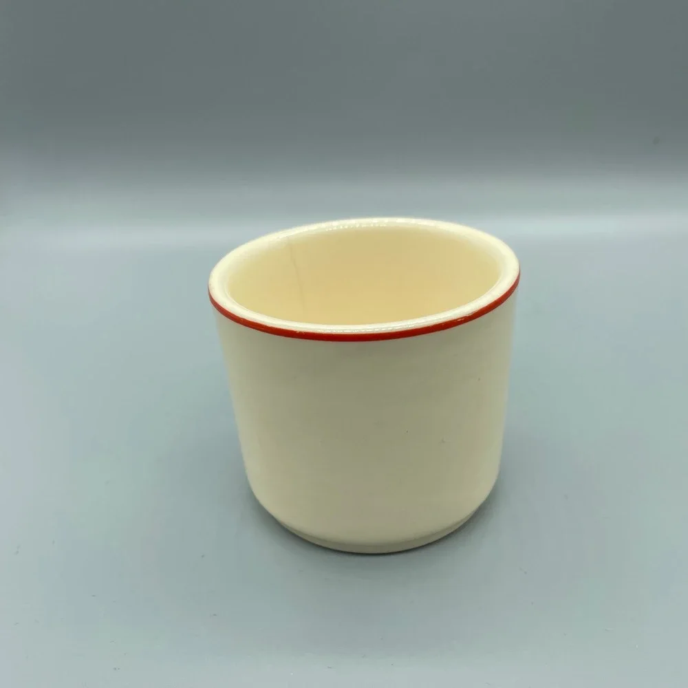 Vintage Universal Cambridge Oven Proof Custard‎ Cup Ramekin Red Rim Graphic
